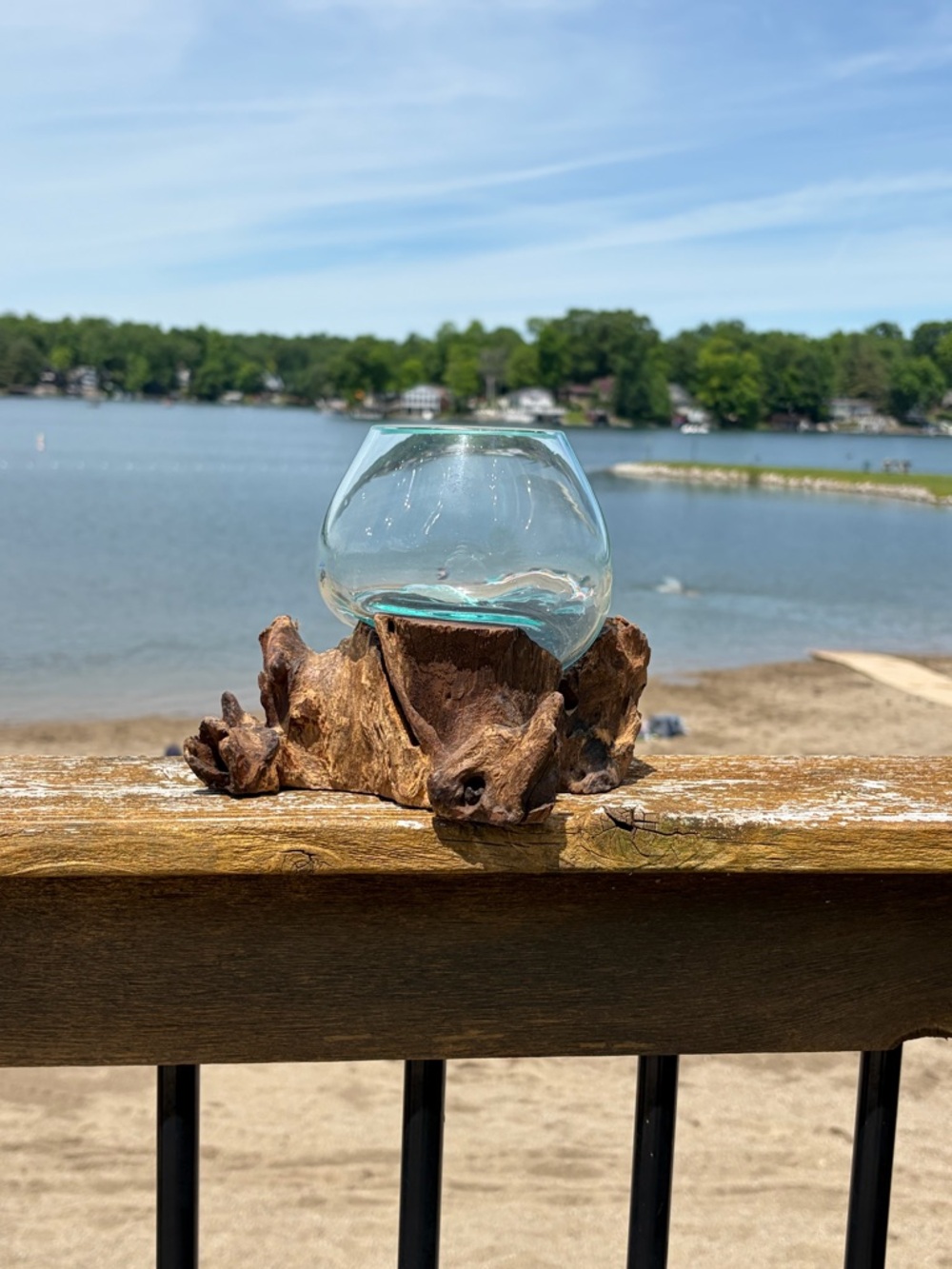 Vtg Organic Modern Burl Wood & Hand Blown Glass Terrarium Bowl MCM Studio Decor - Picture 4 of 7